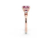 Fancy Pink Three-Stone Asscher Cut Diamond Ring Set in Rose gold with Prong Setting and Plain Band