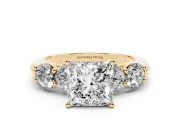 Princess Cut Five Stone Engagement Ring Setting | Prong Set Side Stones | Yellow Gold