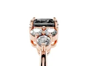 Fancy Black Asscher Cut Diamond Solitaire Ring Set in Rose gold with Cluster Accents on Each Side