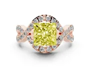 Fancy Yellow Princess Cut Diamond Solitaire Twist Band Pavé Engagement Ring Set in Rose gold