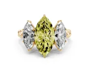 Fancy Yellow Marquise Cut Diamond Three-Stone Ring Set in Yellow gold with Braided Band