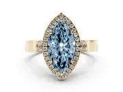 Fancy Blue Marquise Cut Diamond Halo Ring Set in Yellow gold with Pavé-Lined Split Shank Band