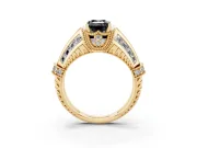 Emerald Cut Vintage Milgrain Engagement Ring Setting for a Black Center | Hidden Halo | Yellow Gold