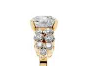 Cushion Cut Side Stone Engagement Ring Setting | Two-Row Shoulder Clusters | Yellow Gold