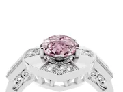 Fancy Pink Marquise Cut Diamond Milgrain Halo Ring Set in Silver with Split Shank