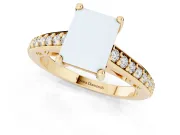 Radiant Cut Graduated Pave Cathedral Engagement Ring Setting | Scroll Cut-Outs | Yellow Gold