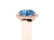 Fancy Blue Round Cut Diamond Halo Ring Set in Rose gold with Cathedral Band and Prong Setting