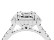 Asscher Cut Vintage Milgrain Floral Halo Engagement Ring Setting | Pavé Band | Sterling Silver