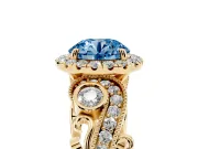 Round Vintage Halo Engagement Ring Setting for a Fancy Blue Lab-Grown Diamond | Yellow Gold