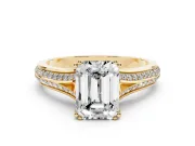 Emerald Cut Pave Split Shank Engagement Ring Setting | Double Claw Prongs | Yellow Gold