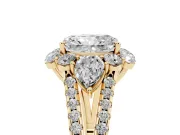 Radiant Cut Scalloped Halo Engagement Ring Setting | Pear Side Stones | Yellow Gold