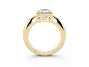 Princess Cut Diamond Halo Engagement Ring Set in Yellow gold with Plain Split Shank and Prong Setting
