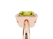 Fancy Yellow Asscher Cut Diamond Halo Engagement Ring Set in Rose gold with Plain Split Shank and Prong Setting