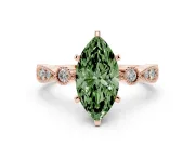 Fancy Green Marquise Cut Diamond Solitaire Engagement Ring Set in Rose gold with Milgrain Bezel Accent Band