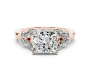 Princess Cut Diamond Solitaire Floral Ring Set in Rose gold with Marquise Petals and Prong Setting