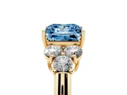 Princess Cut Side Stone Engagement Ring Setting for a Fancy Blue Lab-Grown Diamond | Yellow Gold
