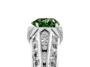 Fancy Green Heart Cut Diamond Vintage-Inspired Milgrain Ring Set in Platinum with Accent Split Shank