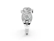 Round Three Stone Halo Engagement Ring Setting | Pavé Wave Band | White Gold