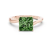 Fancy Green Princess Cut Diamond Solitaire Twist Band Ring Set in Rose gold with Prong Setting