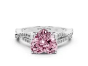 Fancy Pink Heart Cut Diamond Solitaire Engagement Ring Set in White gold with Twisted Pavé Band and Prong Setting