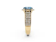 Oval Pavé Engagement Ring Setting for a Fancy Blue Lab-Grown Diamond | Wide Three-Row Band | Yellow Gold