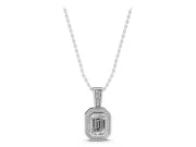 Emerald Cut Lab-Grown Diamond Pavé Halo Pendant Necklace | Graduated Pavé Bail | White Gold