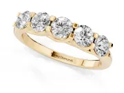 Round Lab-Grown Diamond Five-Stone Wedding Band | Square-Top Prongs | Yellow Gold
