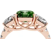 Asscher Cut Three Stone Engagement Ring Setting for a Fancy Green Lab-Grown Diamond | Accented Shoulders | Rose Gold