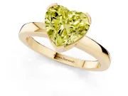 Fancy Yellow Heart Cut Diamond Solitaire Ring Set in Yellow gold with Prong Head and Smooth Polished Band