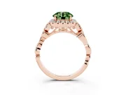 Round Halo Engagement Ring Setting for a Fancy Green Lab-Grown Diamond | Leaf Shoulders | Rose Gold