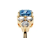 Cushion Cut Cluster Side Stone Engagement Ring Setting for a Fancy Blue Lab-Grown Diamond | Plain Band | Yellow Gold