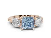 Princess Cut Three Stone Engagement Ring Setting for a Fancy Blue Lab-Grown Diamond | Tapered Pave Band | Rose Gold