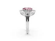 Fancy Pink Oval Cut Diamond Milgrain Halo Ring Set in White gold with Split Shank