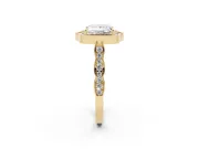Princess Cut Vintage Scalloped Halo Engagement Ring Setting | Pave Band | Yellow Gold