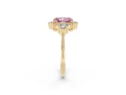 Fancy Pink Radiant Cut Diamond Cluster Ring Set in Yellow gold with Beaded Band