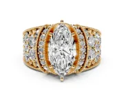 Marquise Vintage Milgrain Pave Engagement Ring Setting | Crescent Side Rows | Yellow Gold