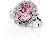 Oval Scalloped Cluster Halo Engagement Ring Setting for a Fancy Pink Lab-Grown Diamond | Plain Band | Platinum