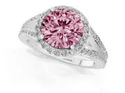 Round Halo Engagement Ring Setting for a Fancy Pink Lab-Grown Diamond | Pave Split Shank | Platinum