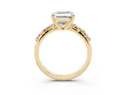 Asscher Cut Diamond Solitaire Vine Band Ring Set in Yellow gold with Round Accents and Prong Setting