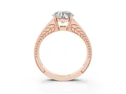 Round Split Shank Pavé Engagement Ring Setting | Engraved Leaf Sides | Rose Gold
