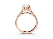Pear-Shaped Hidden Halo Engagement Ring Setting | Triple Row Pavé Band | Rose Gold