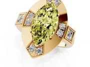 Fancy Yellow Marquise Cut Diamond Milgrain Halo Ring Set in Yellow gold with Split Shank