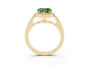 Fancy Green Heart Cut Diamond Halo Pavé Engagement Ring Set in Yellow gold with Bezel Setting
