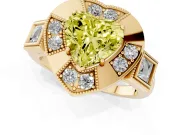 Fancy Yellow Heart Cut Diamond Milgrain Halo Ring Set in Yellow gold with Split Shank