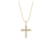 Round Lab-Grown Diamond Vintage Milgrain Cross Pendant Necklace | Pointed Arms | Yellow Gold