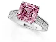 Asscher Cut Hidden Halo Engagement Ring Setting for a Fancy Pink Lab-Grown Diamond | Milgrain Pave | White Gold
