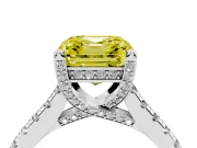 Asscher Cut Hidden Halo Engagement Ring Setting for a Fancy Yellow Lab-Grown Diamond | Claw Prongs | Sterling Silver