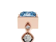 Fancy Blue Princess Cut Diamond Vintage-Inspired Milgrain Ring Set in Rose gold with Marquise Stations of Round Accents