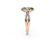 Fancy Green Marquise Cut Diamond Three-Stone Ring Set in Rose gold with Pavé Split Shank and Prong Setting
