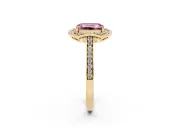 Emerald Cut Petal Tip Halo Engagement Ring Setting for a Fancy Pink Lab-Grown Diamond | Pavé Band | Yellow Gold